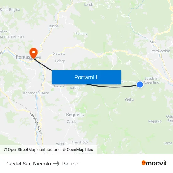 Castel San Niccolò to Pelago map