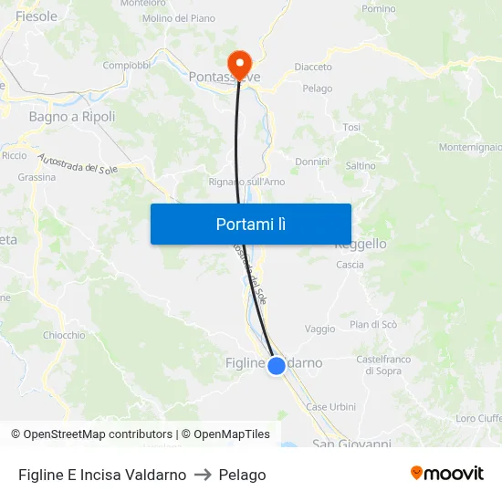 Figline E Incisa Valdarno to Pelago map
