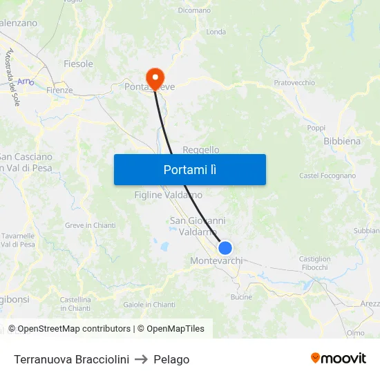 Terranuova Bracciolini to Pelago map