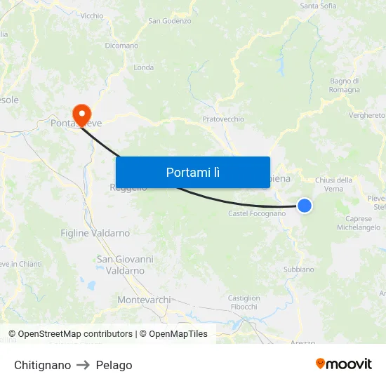 Chitignano to Pelago map