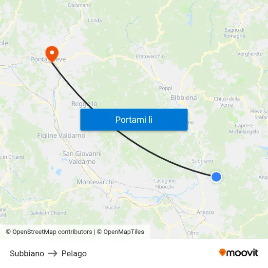 Subbiano to Pelago map