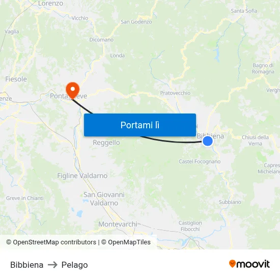 Bibbiena to Pelago map