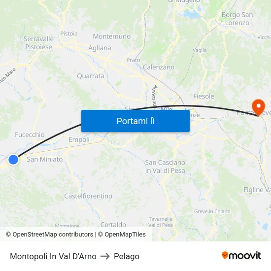 Montopoli In Val D'Arno to Pelago map