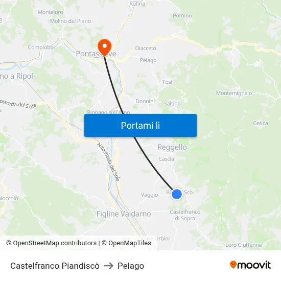 Castelfranco Piandiscò to Pelago map