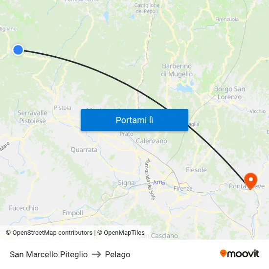 San Marcello Piteglio to Pelago map