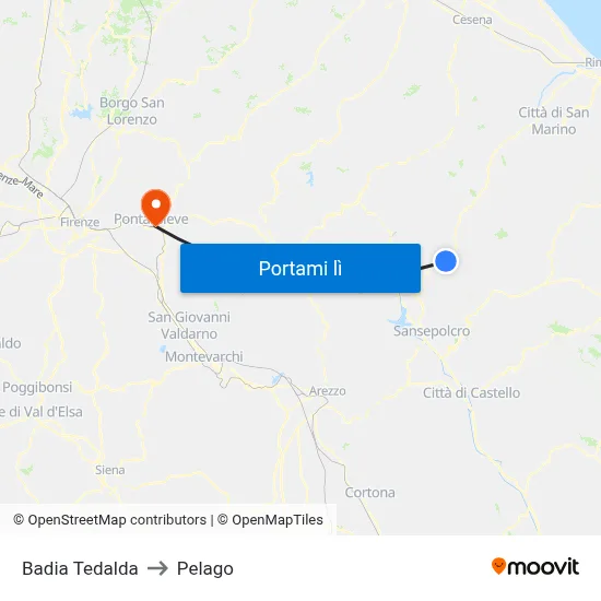 Badia Tedalda to Pelago map