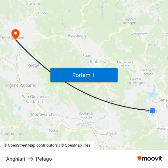 Anghiari to Pelago map
