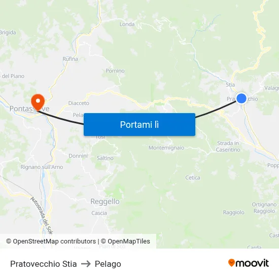 Pratovecchio Stia to Pelago map