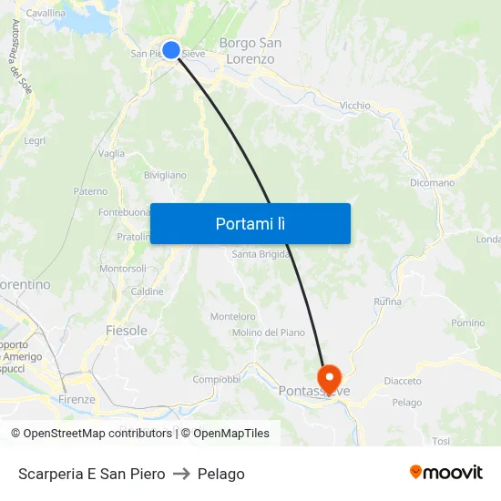 Scarperia E San Piero to Pelago map