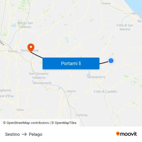 Sestino to Pelago map