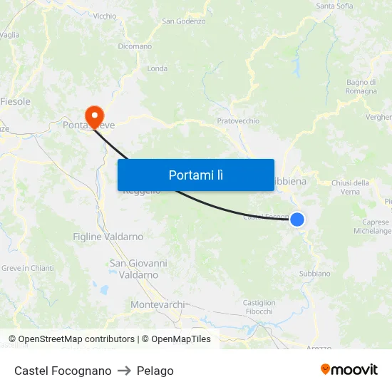 Castel Focognano to Pelago map