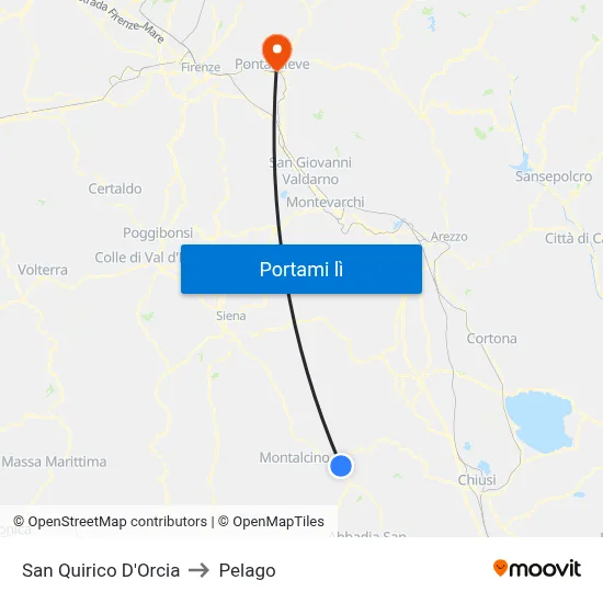 San Quirico D'Orcia to Pelago map