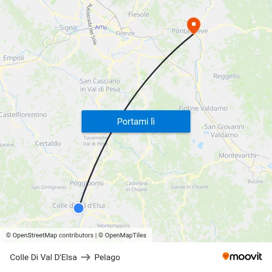 Colle Di Val D'Elsa to Pelago map