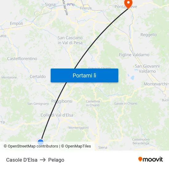 Casole D'Elsa to Pelago map