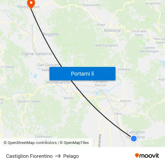Castiglion Fiorentino to Pelago map