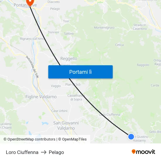 Loro Ciuffenna to Pelago map