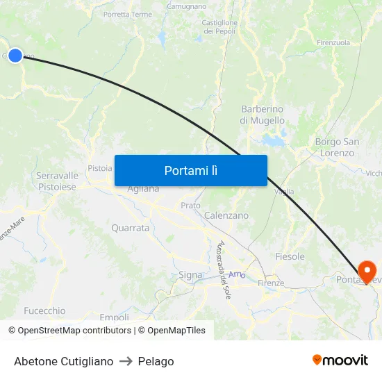 Abetone Cutigliano to Pelago map