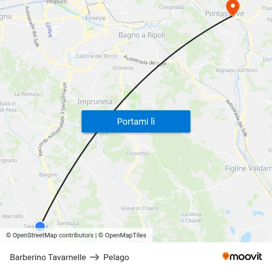 Barberino Tavarnelle to Pelago map