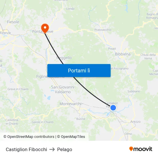 Castiglion Fibocchi to Pelago map