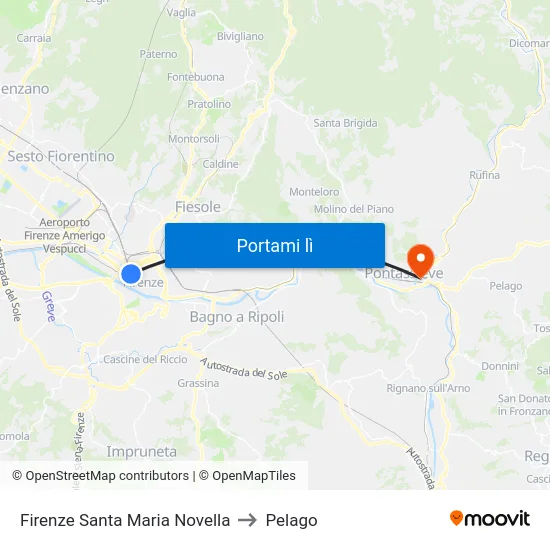 Firenze Santa Maria Novella to Pelago map