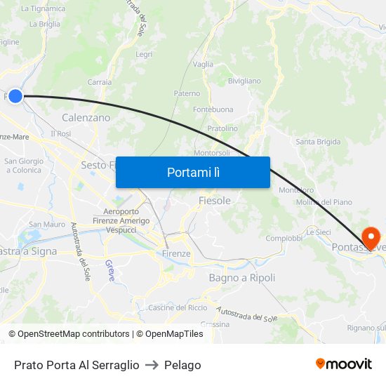 Prato Porta Al Serraglio to Pelago map