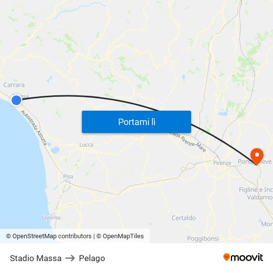 Stadio Massa to Pelago map