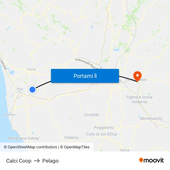 Calci Coop to Pelago map