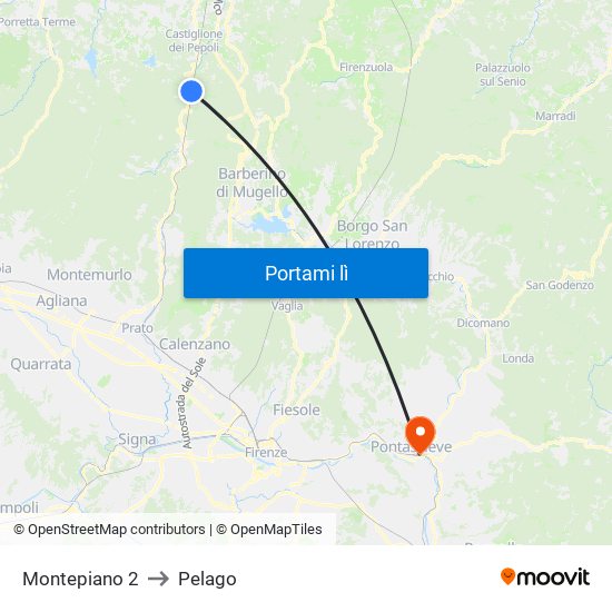 Montepiano 2 to Pelago map