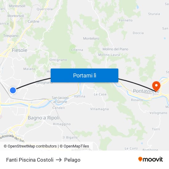 Fanti Piscina Costoli to Pelago map