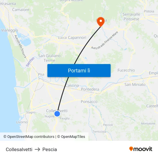 Collesalvetti to Pescia map