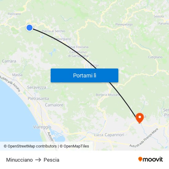 Minucciano to Pescia map