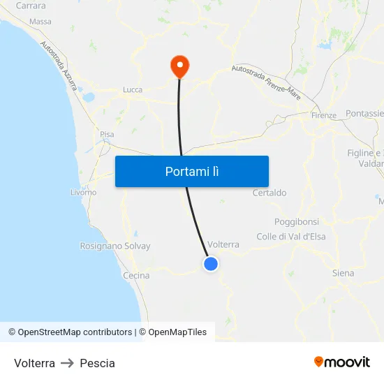 Volterra to Pescia map