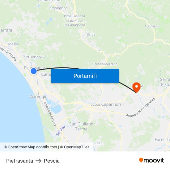 Pietrasanta to Pescia map