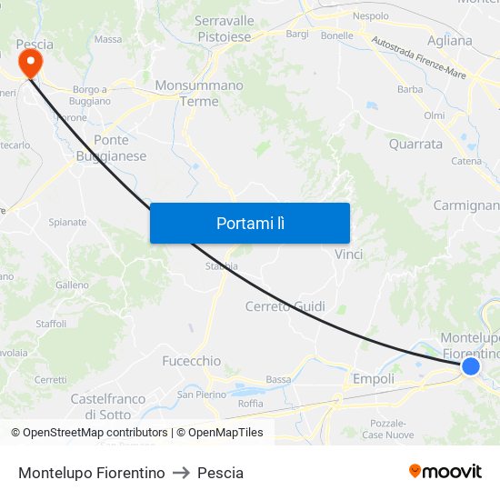 Montelupo Fiorentino to Pescia map