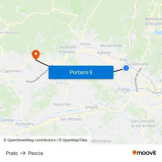Prato to Pescia map
