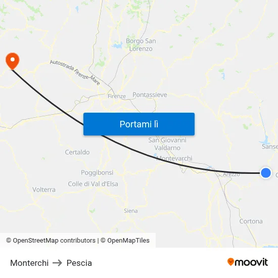 Monterchi to Pescia map
