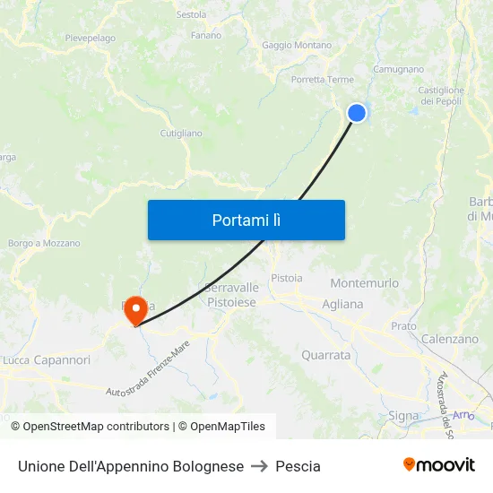 Unione Dell'Appennino Bolognese to Pescia map