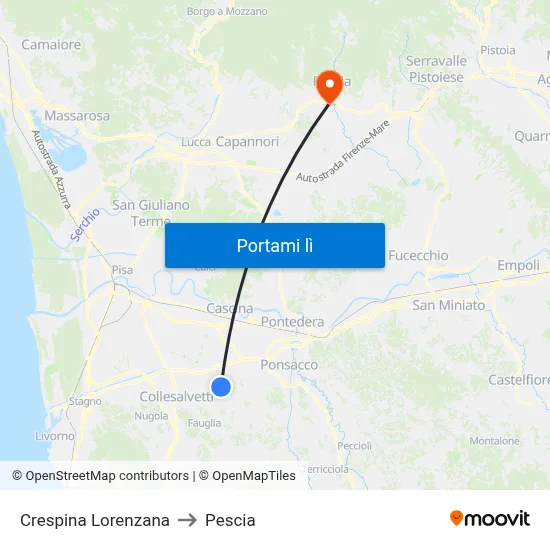 Crespina Lorenzana to Pescia map