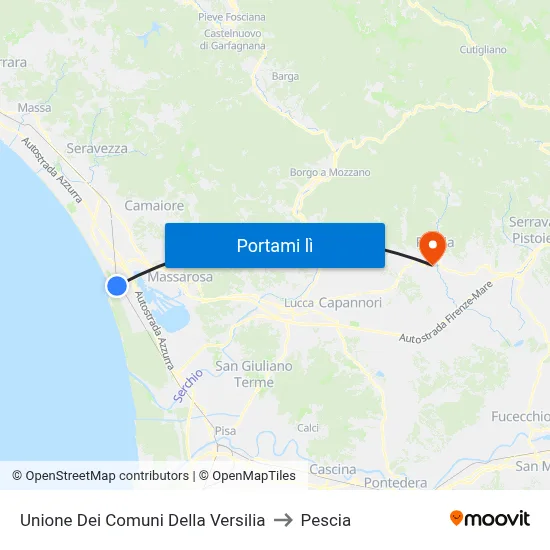 Unione Dei Comuni Della Versilia to Pescia map