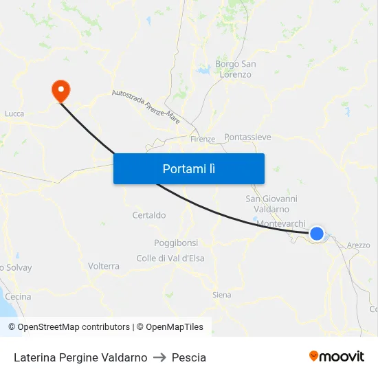 Laterina Pergine Valdarno to Pescia map