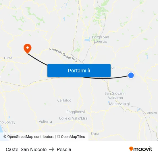 Castel San Niccolò to Pescia map