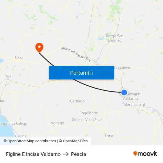Figline E Incisa Valdarno to Pescia map