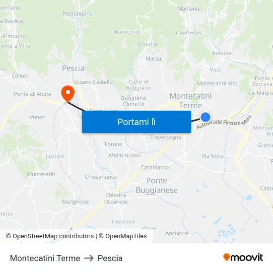 Montecatini Terme to Pescia map