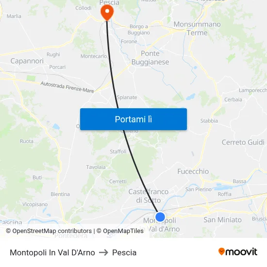 Montopoli In Val D'Arno to Pescia map