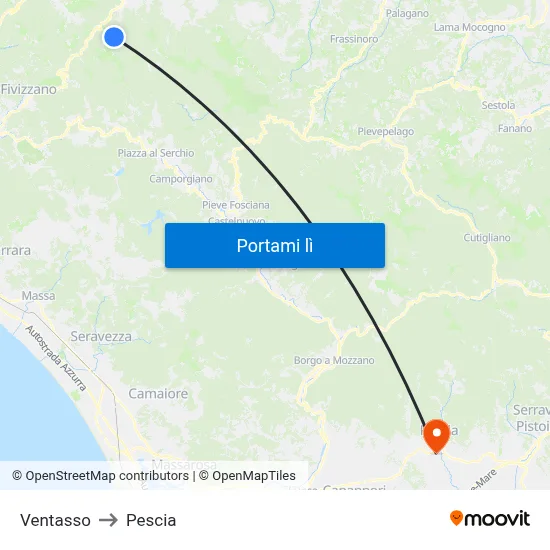 Ventasso to Pescia map