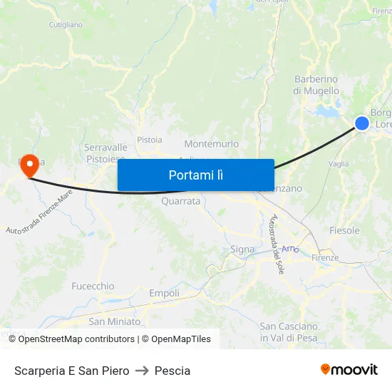 Scarperia E San Piero to Pescia map