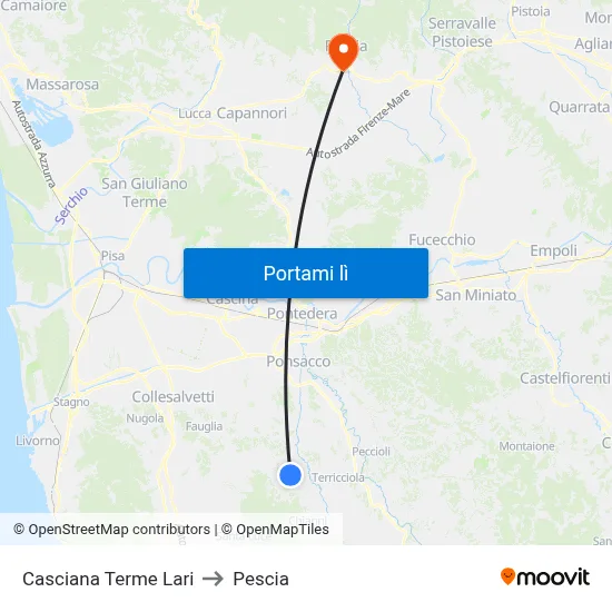 Casciana Terme Lari to Pescia map