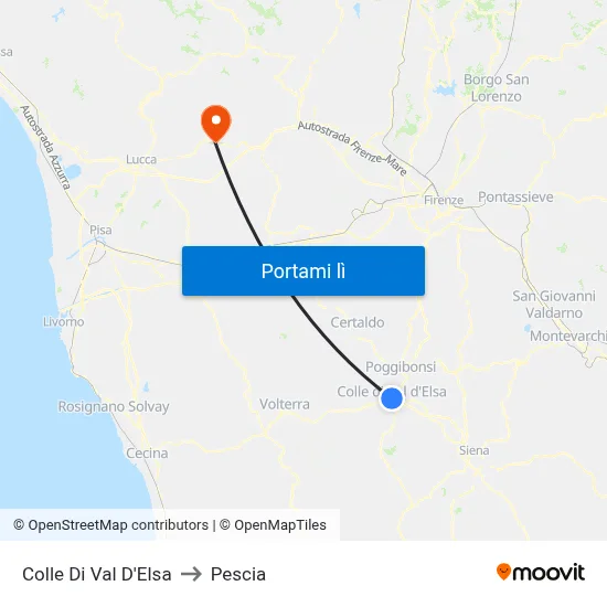 Colle Di Val D'Elsa to Pescia map