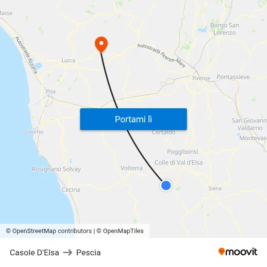Casole D'Elsa to Pescia map