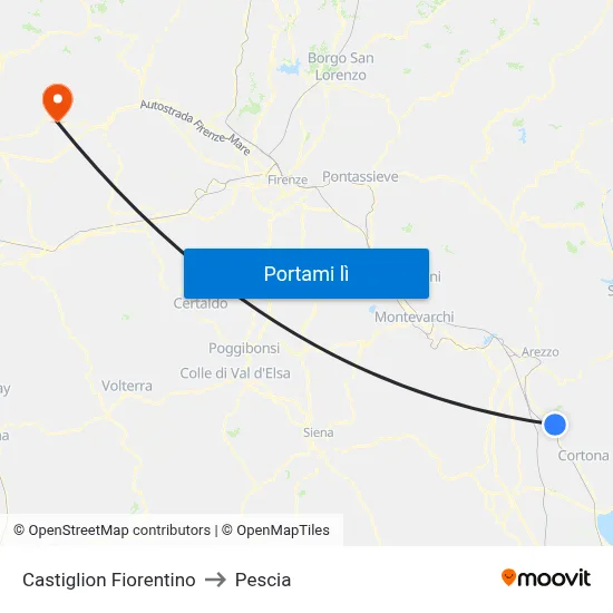 Castiglion Fiorentino to Pescia map